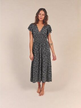 [NWT] $435 TROVATA Kendall Black White Silk Blend Midi Dress. XS